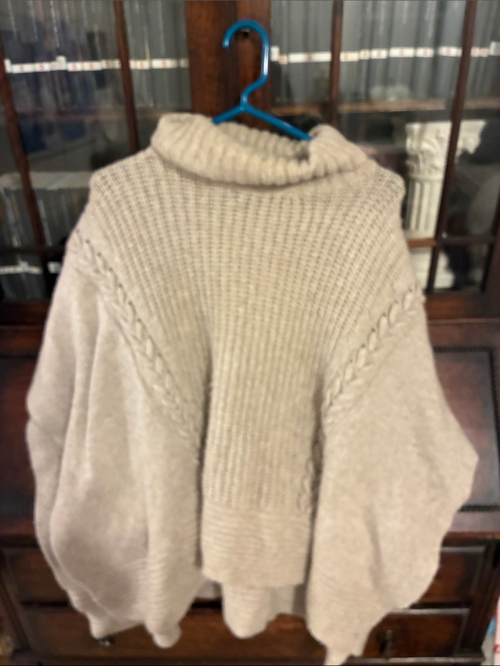 Simply Vera Vera Wang Cream Cable-Detail Turtleneck Poncho Sweater